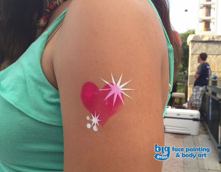 Big Grins Airbrush Temporary Tattoo of Hear and Sparkles